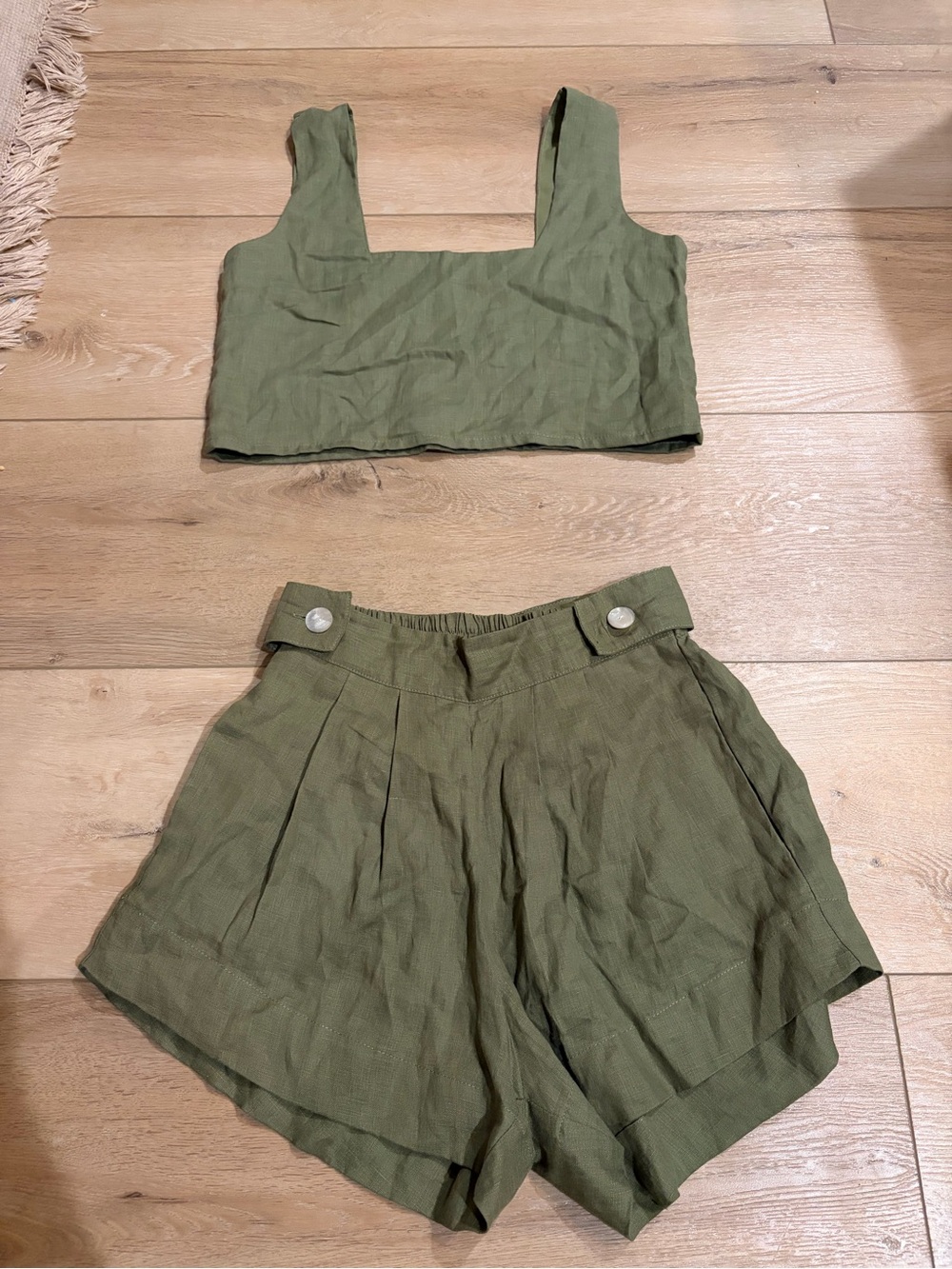 Free People Olive Green Two-Piece Crop Top & High-Waist Shorts Set
